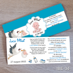 Invitatii botez Barza - Cu Eticheta si plic Albastru - IBE-34