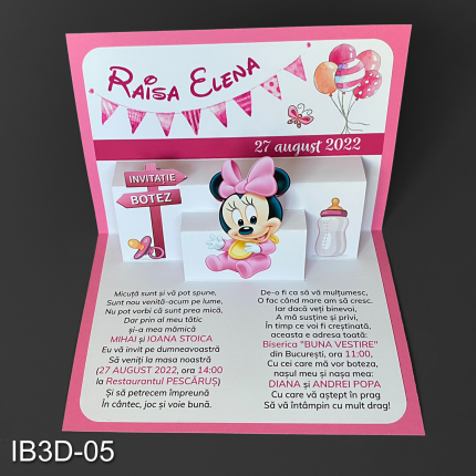 invitatii botez 3D Minnie Mouse