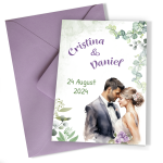 Invitatii nunta clasice cu plic Lila - Mire si mireasa - INC-05