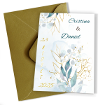 Invitatii nunta clasice cu plic Auriu - Decoratiuni florale - INC-32
