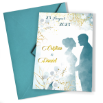 Invitatii nunta clasice - Decoratiuni florale si siluete miri - INC-33 - imagine 3