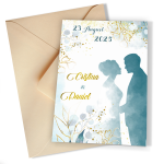 Invitatii nunta clasice - Decoratiuni florale si siluete miri - INC-33 - imagine 4