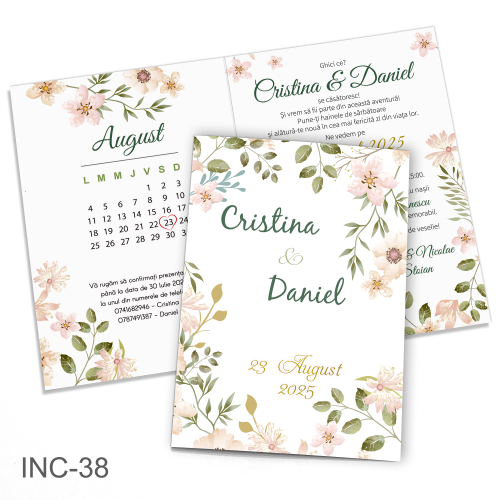 Invitatii nunta clasice - Decoratiuni florale - INC-38