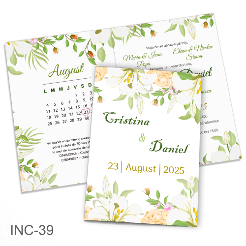 Invitatii nunta clasice - Decoratiuni florale - INC-39