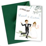 Invitatii nunta haioase cu plic Verde Padure - Mire si mireasa - INC-41