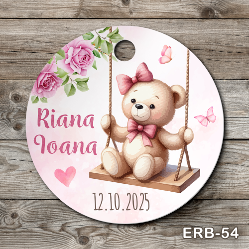 Etichete marturii botez rotunde - Ursulet in leagan - ERB-54