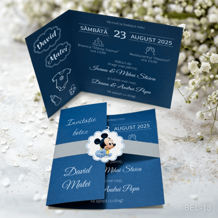 Invitatii botez elegante Mickey Mouse - IBEL-13