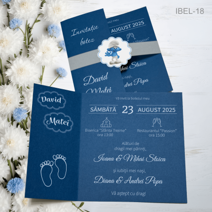 Invitatii botez elegante Strumf - IBEL-18