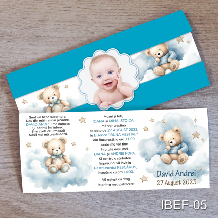 invitatii botez baiat cu poza ursuleti