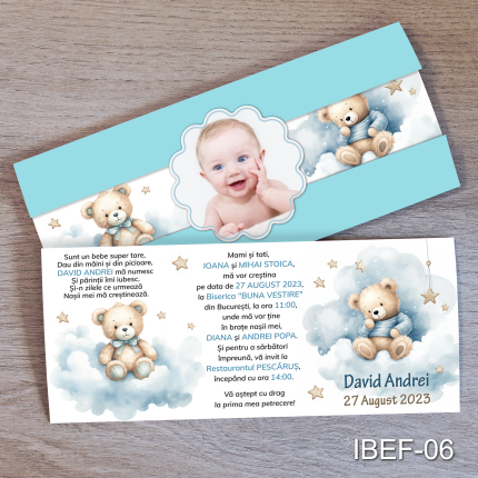 invitatii botez baiat cu poza Ursuleti