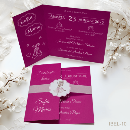 Invitatii botez elegante Balerina - IBEL-10