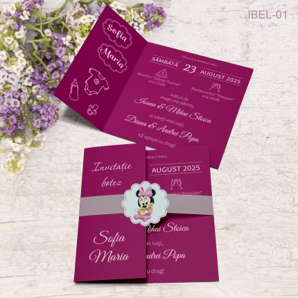 Invitatii botez elegante Minnie Mouse - IBEL-01
