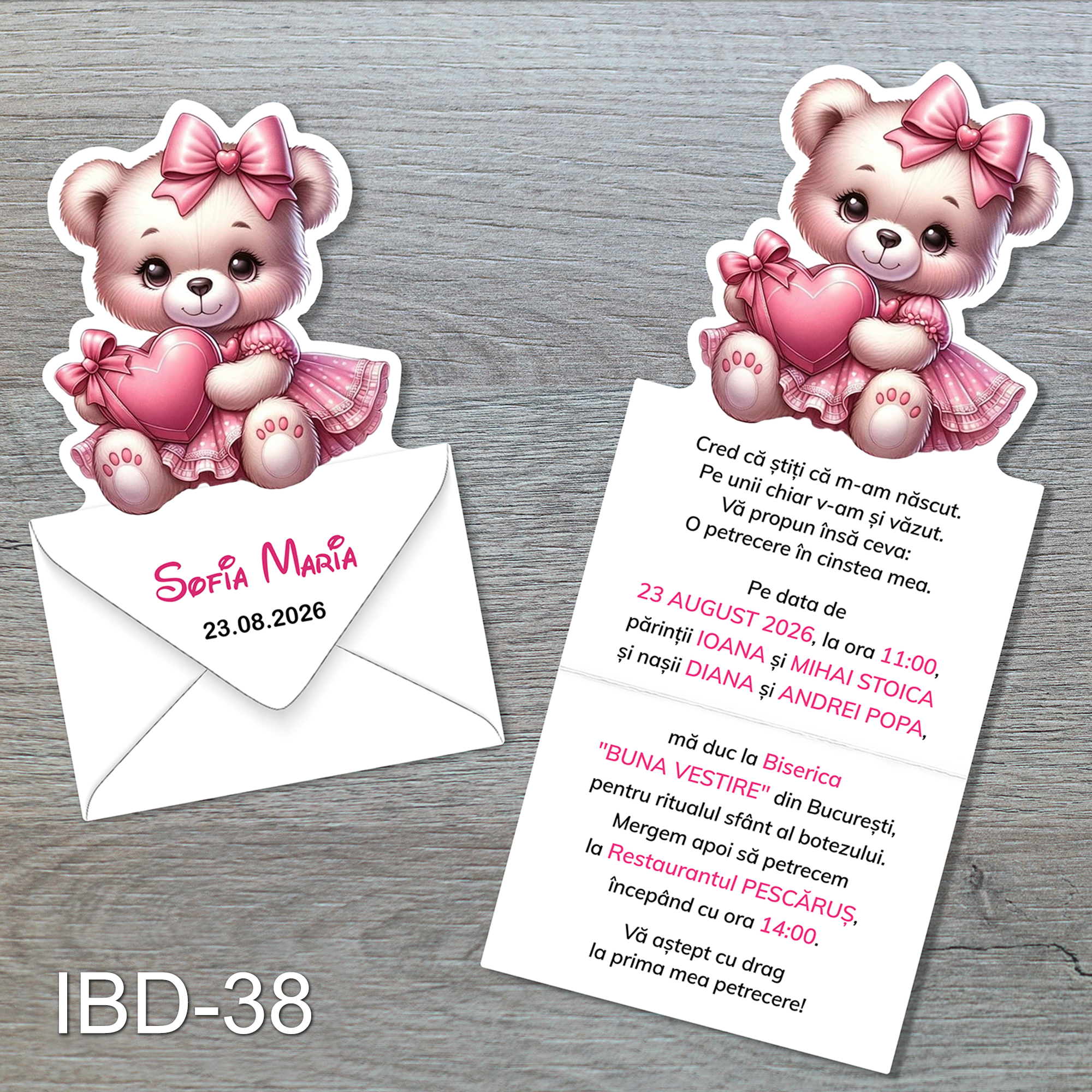 invitatii botez ursulet IBD-38 invitatii botez ursulet
