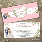 Invitatii nunta cu eticheta si plic Roz Pastel - INE-07