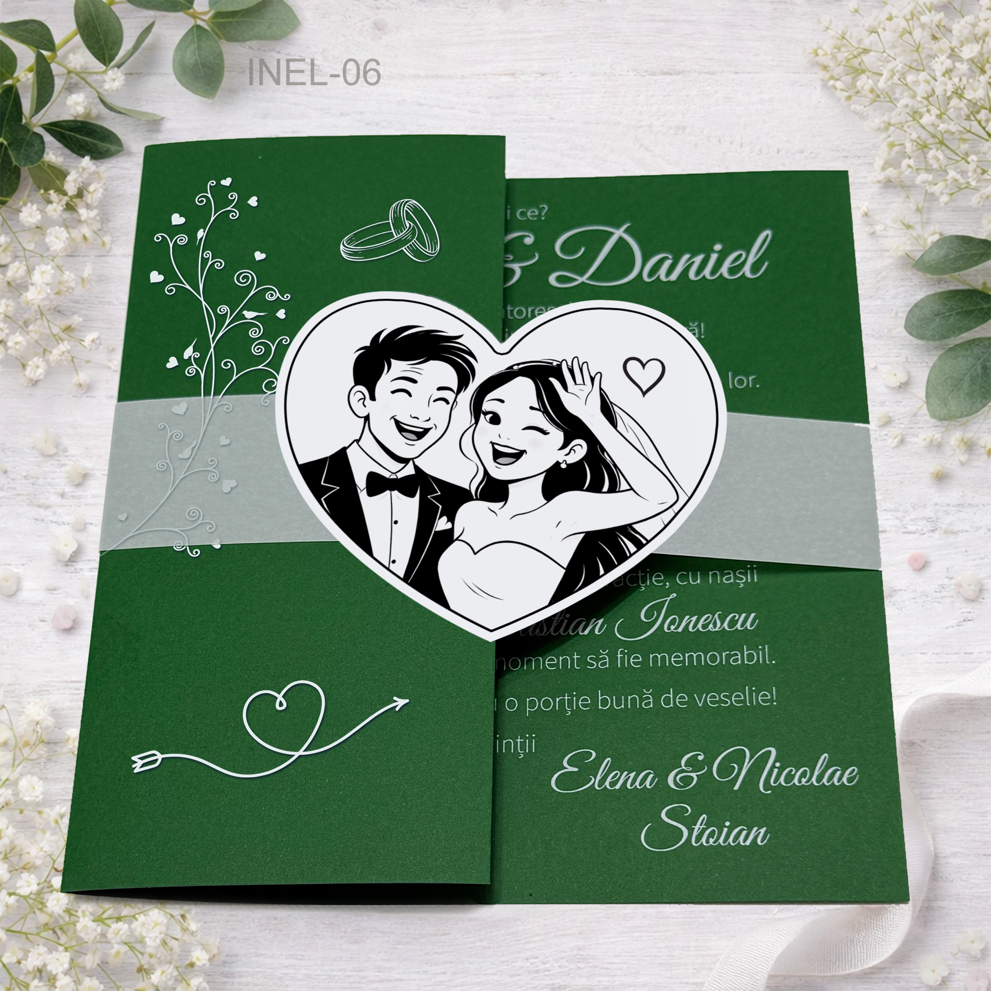 invitatii-nunta-personalizate-verde-INEL-06 Invitatii nunta elegante - INEL-06 - imagine 1
